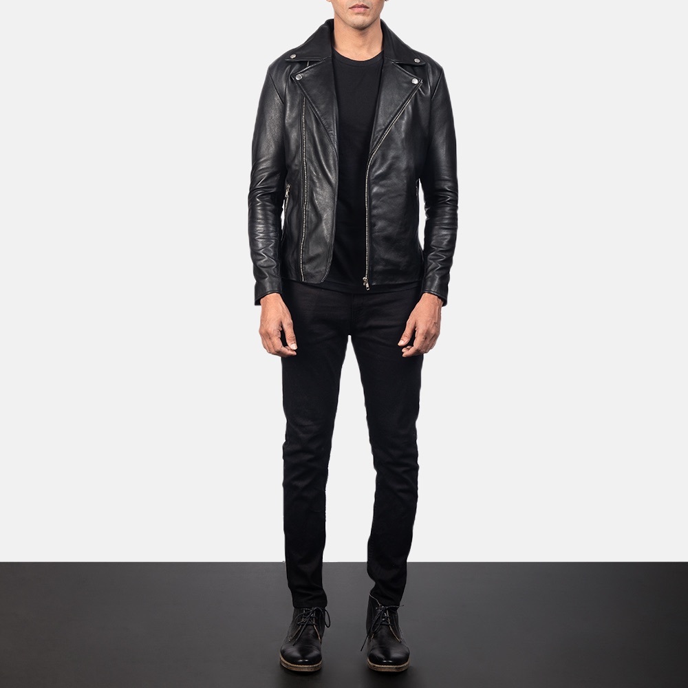 Black Handmade Real Leather Biker Jacket - Picture 7 of 9